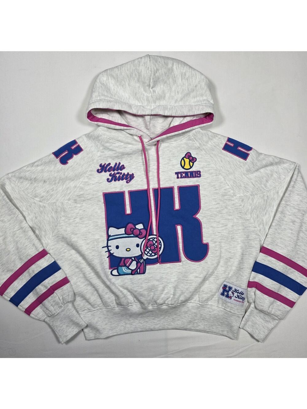 Hello Kitty Tennis Hoodie Womens Junior Small Ash Heather Sanrio Pullover New
